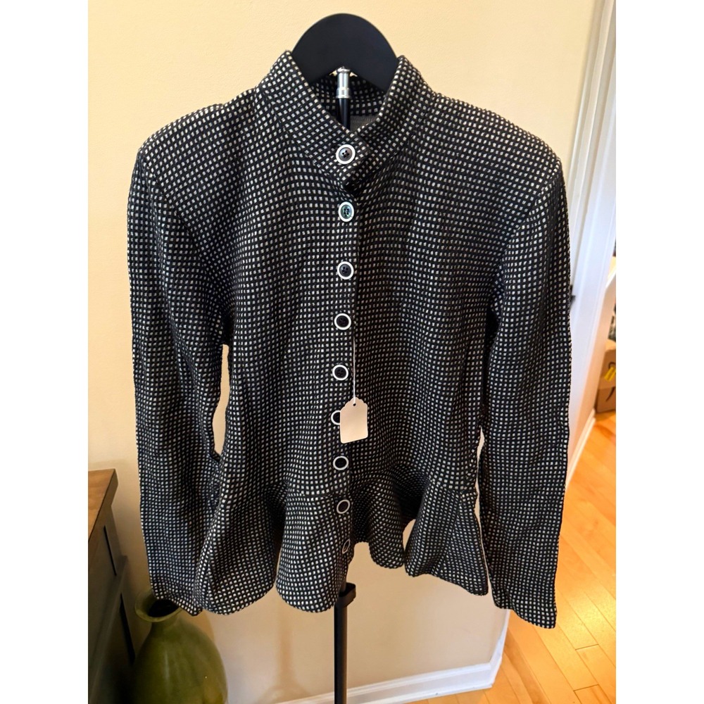 Vintage 1980s Betsey Johnson Punk Label Peplum Jacket Black White M USA